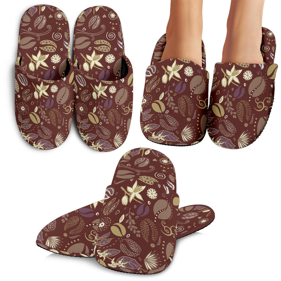Coffee Bean Flower Pattern Slippers