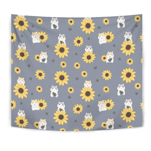 Cute Hamster Sunflower Pattern Background Wall Tapestry