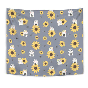 Cute Hamster Sunflower Pattern Background Wall Tapestry