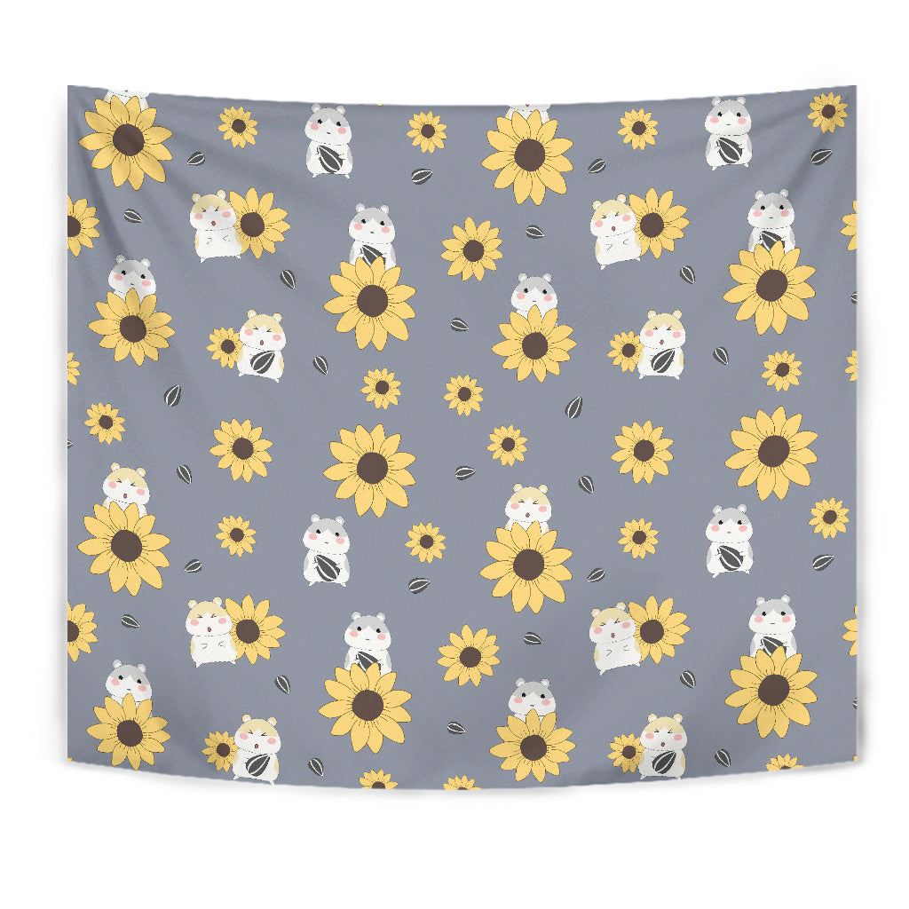 Cute Hamster Sunflower Pattern Background Wall Tapestry