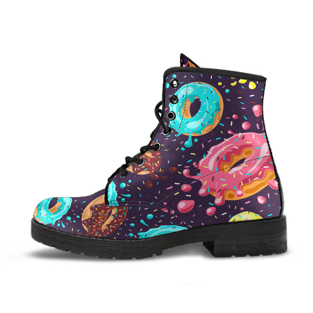 Colorful Donut Glaze Pattern Leather Boots
