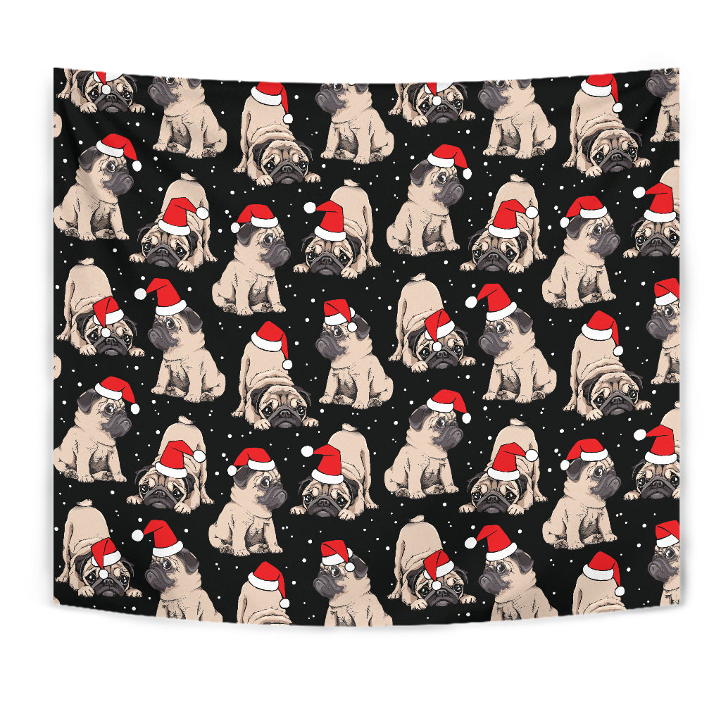 Christmas Pugs Santa_S Red Cap Pattern Wall Tapestry