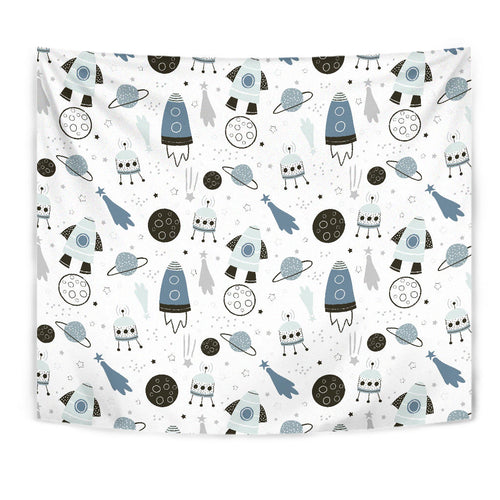 Hand Drawn Space Elements Space Rocket Star Planet Space Probe Wall Tapestry