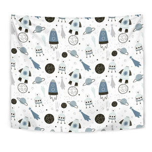 Hand Drawn Space Elements Space Rocket Star Planet Space Probe Wall Tapestry
