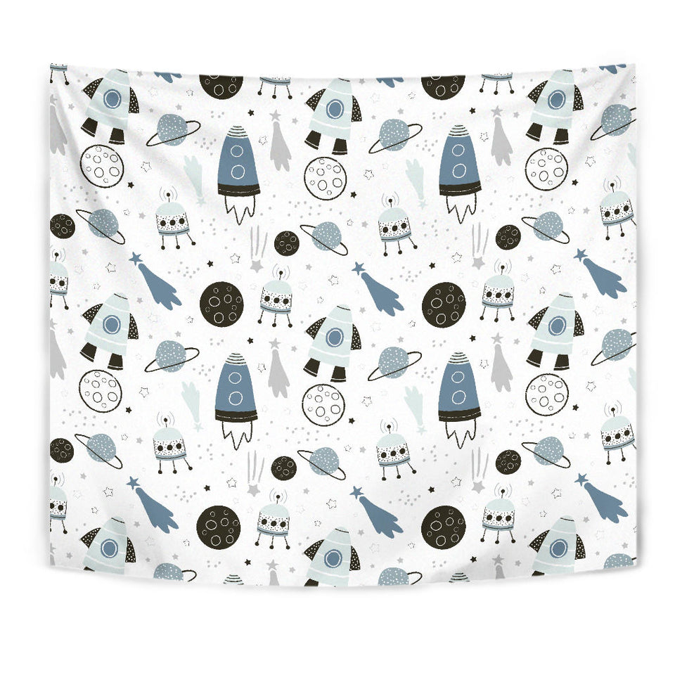 Hand Drawn Space Elements Space Rocket Star Planet Space Probe Wall Tapestry