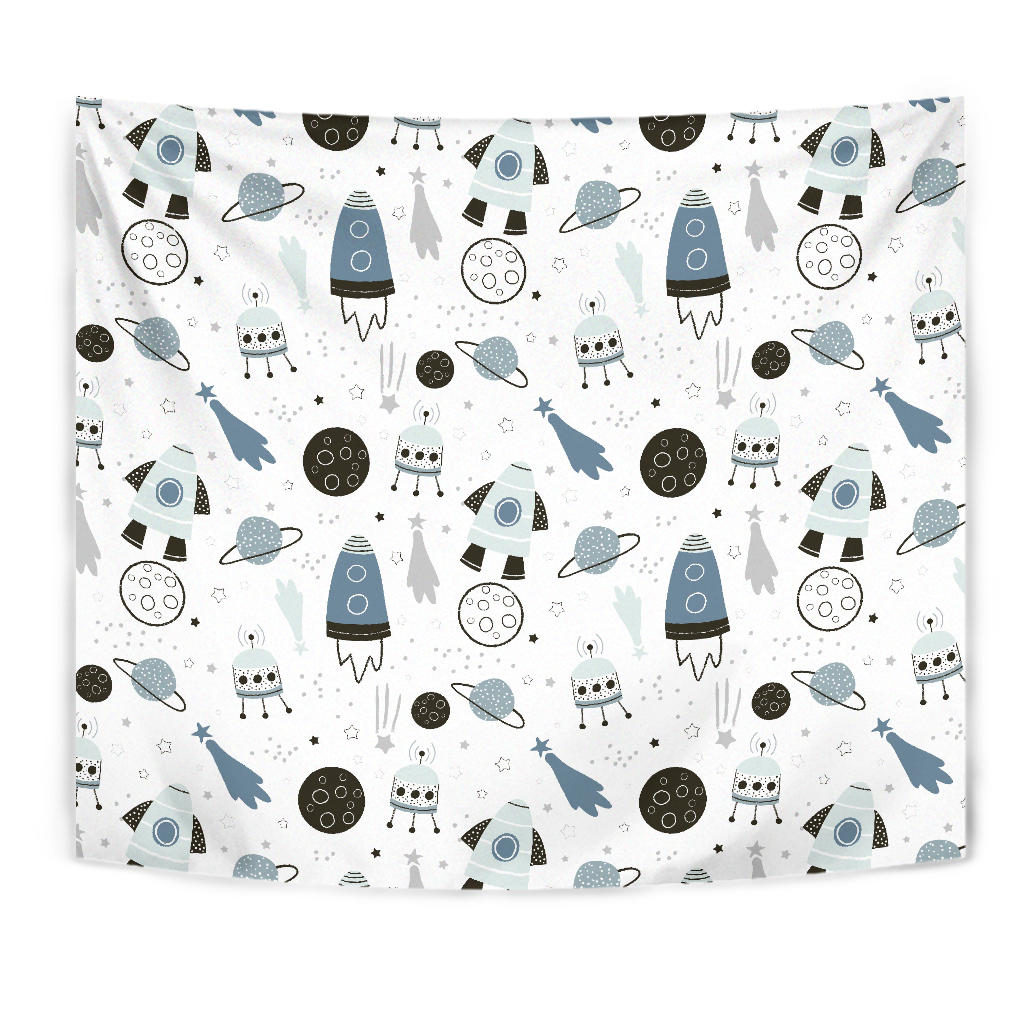Hand Drawn Space Elements Space Rocket Star Planet Space Probe Wall Tapestry
