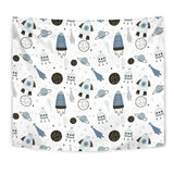 Hand Drawn Space Elements Space Rocket Star Planet Space Probe Wall Tapestry