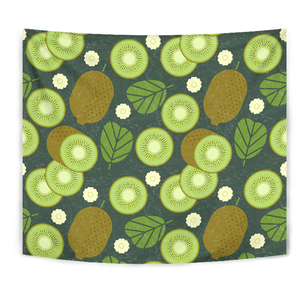 Whole Sliced Kiwi Leave And Flower Wall Tapestry