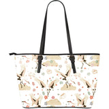 Beautiful Japanese Cranes Pattern Large Leather Tote Bag
