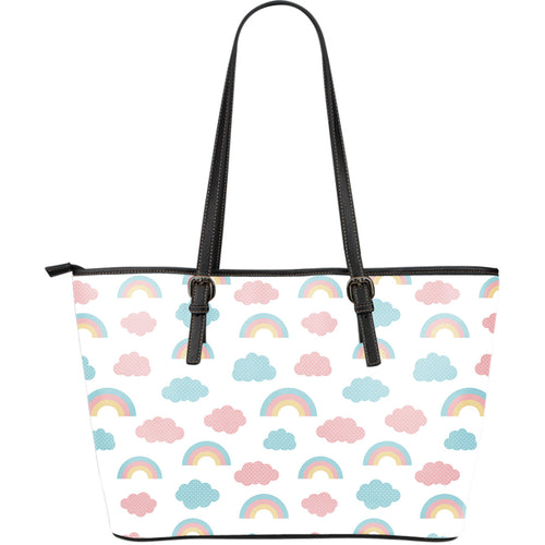Cute Rainbow Clound Pattern Large Leather Tote Bag