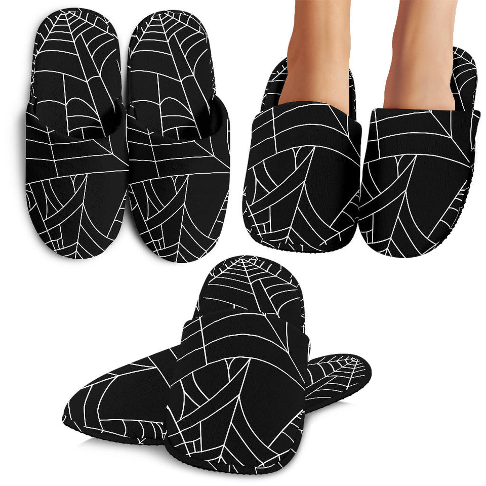 Spider Web Pattern Black Background White Cobweb Slippers