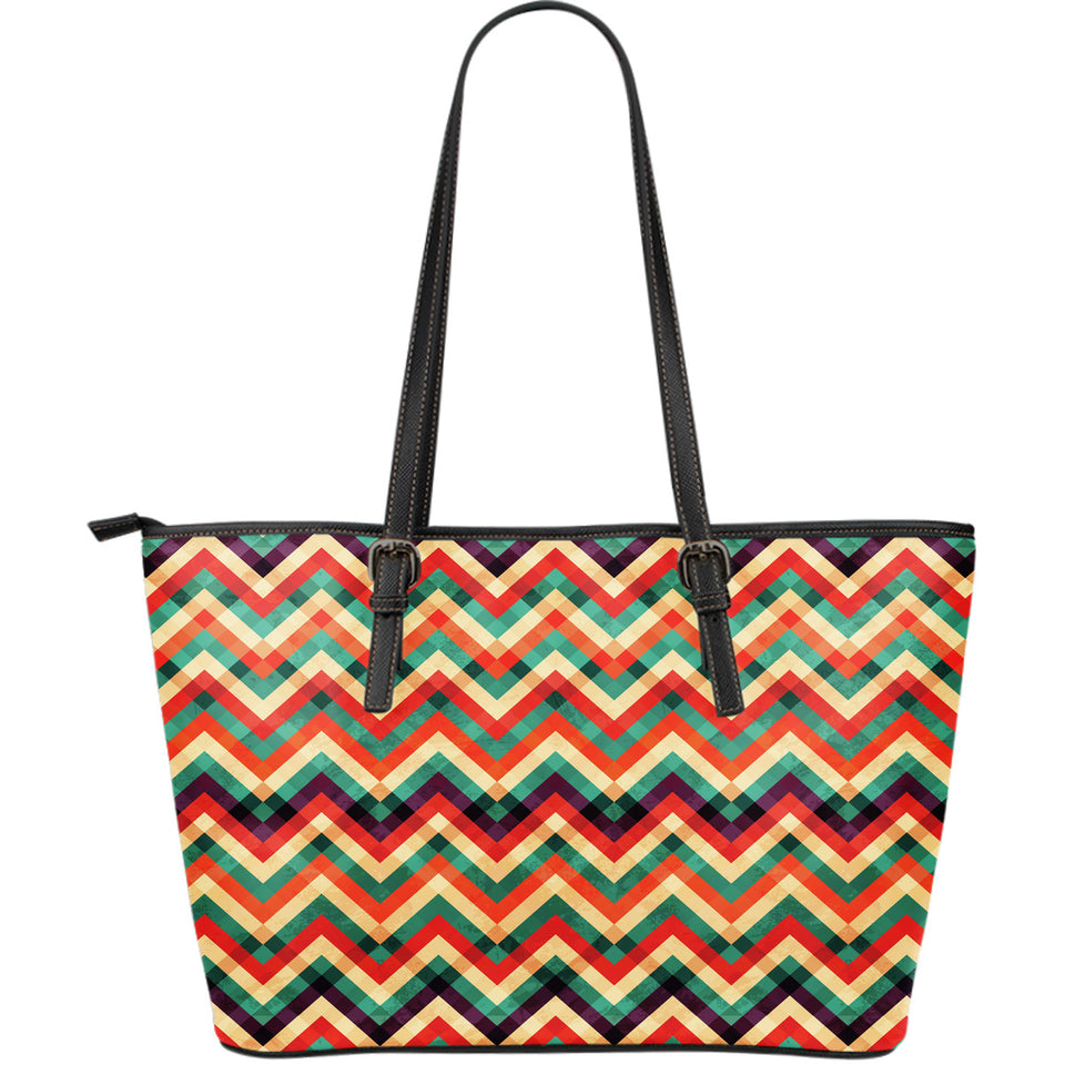 Zigzag  Chevron Colorful Pattern Large Leather Tote Bag