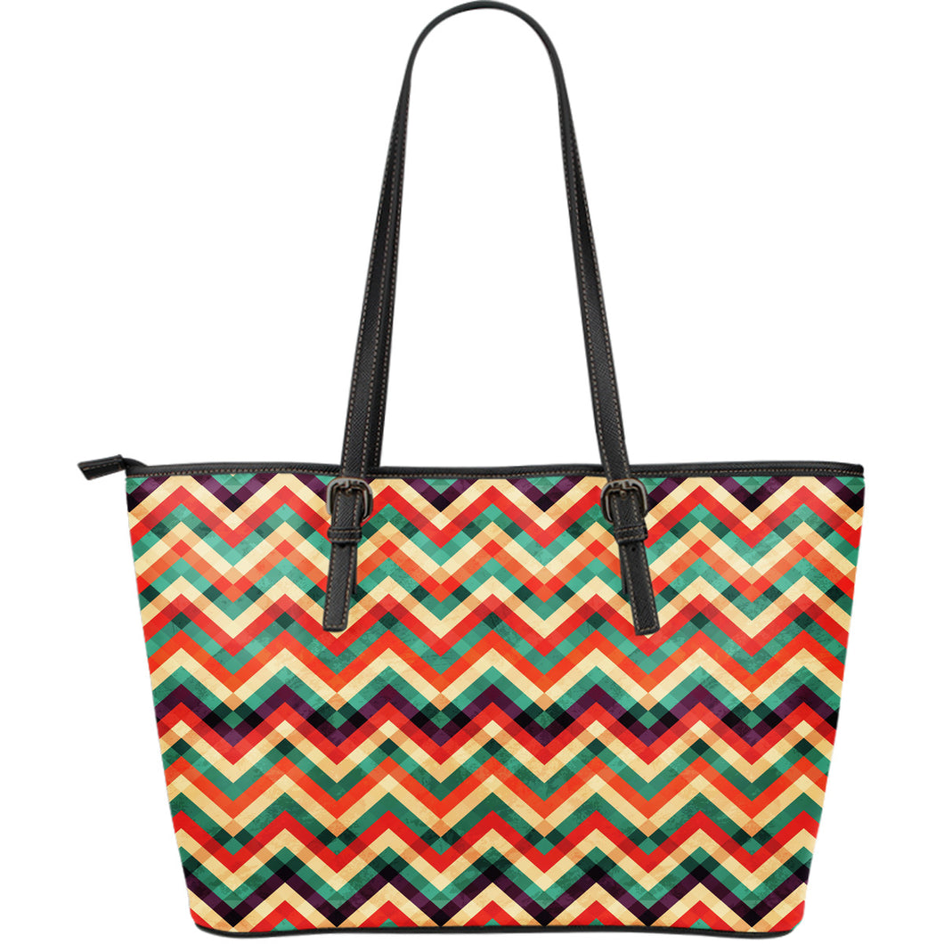 Zigzag  Chevron Colorful Pattern Large Leather Tote Bag