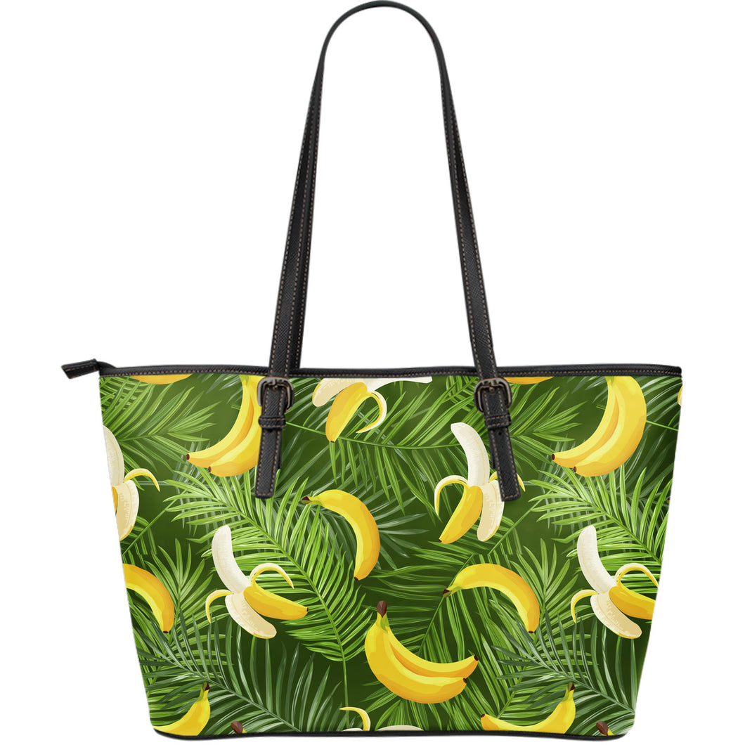 Banana Palm Leaves Pattern Large Leather Tote Bag