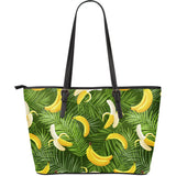 Banana Palm Leaves Pattern Large Leather Tote Bag