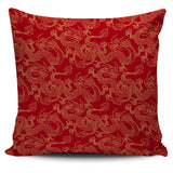Gold Dragons Red Background Pillow Cover