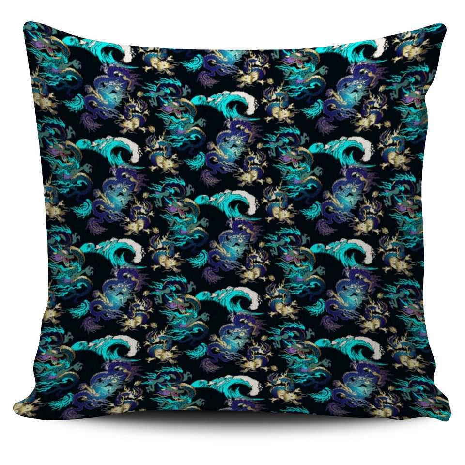 Dragon Sea Wave Pattern Pillow Cover
