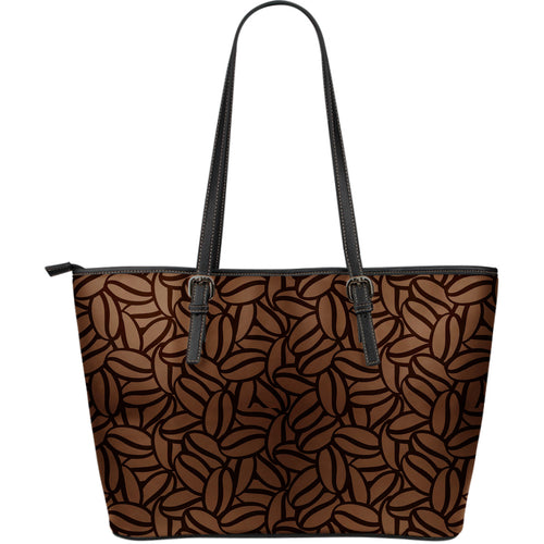 Coffee Bean Pattern Large Leather Tote Bag