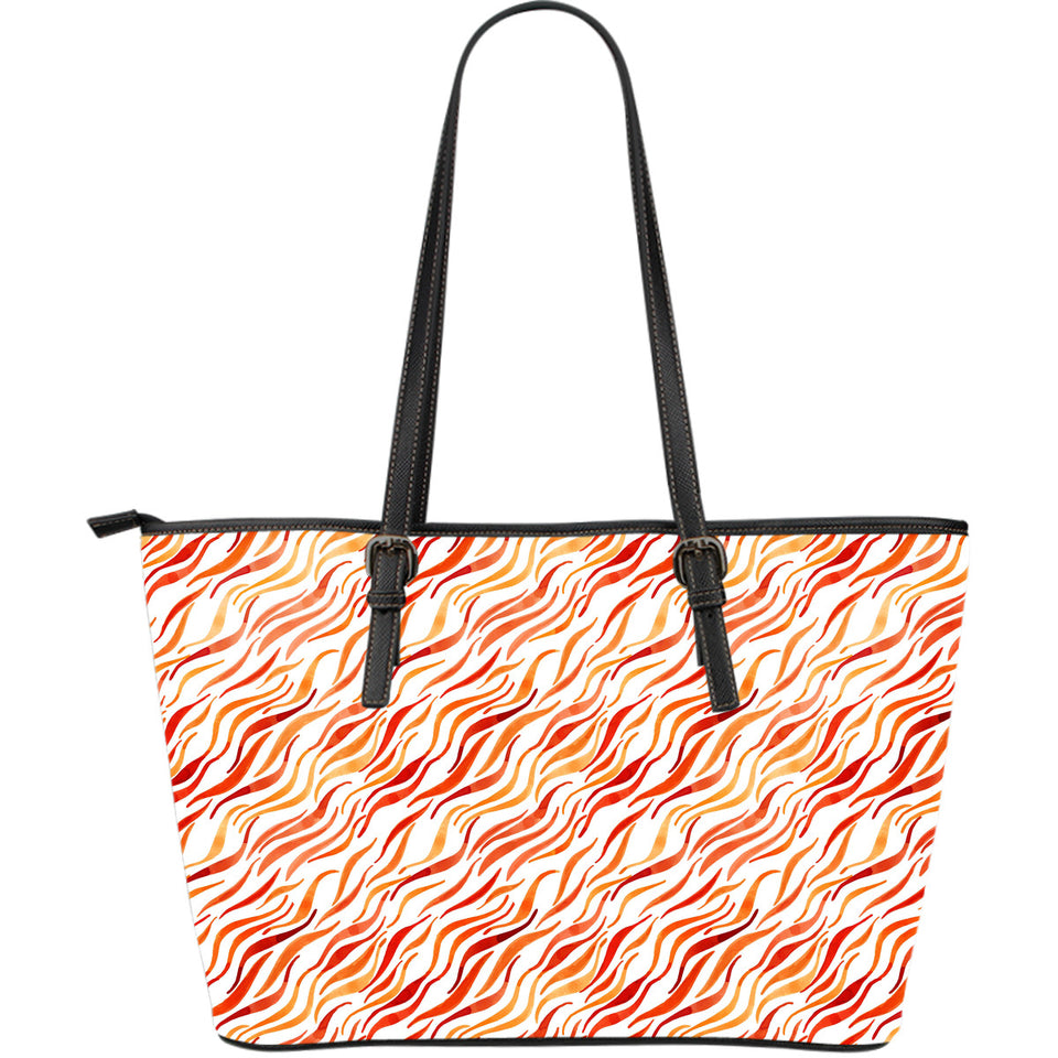Fire Flame Watercolor Pattern Large Leather Tote Bag