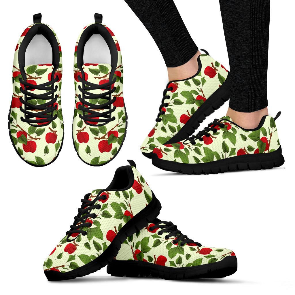 Red Apples Leaves Pattern Women'S Sneaker Shoes