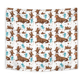 Sea Lion Seals Jellyfish Pattern Wall Tapestry