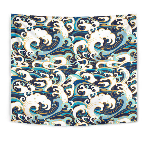 Japanese Wave Pattern Wall Tapestry