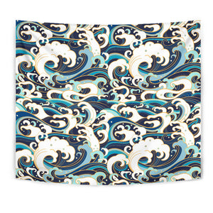 Japanese Wave Pattern Wall Tapestry