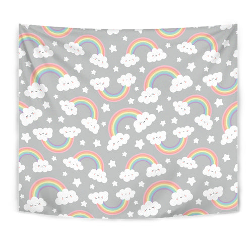 Cute Rainbow Clound Star Pattern Wall Tapestry
