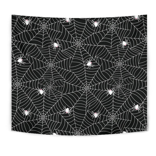 Spider Web Design Pattern Black Background White Cobweb Wall Tapestry