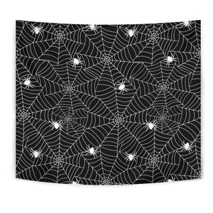Spider Web Design Pattern Black Background White Cobweb Wall Tapestry
