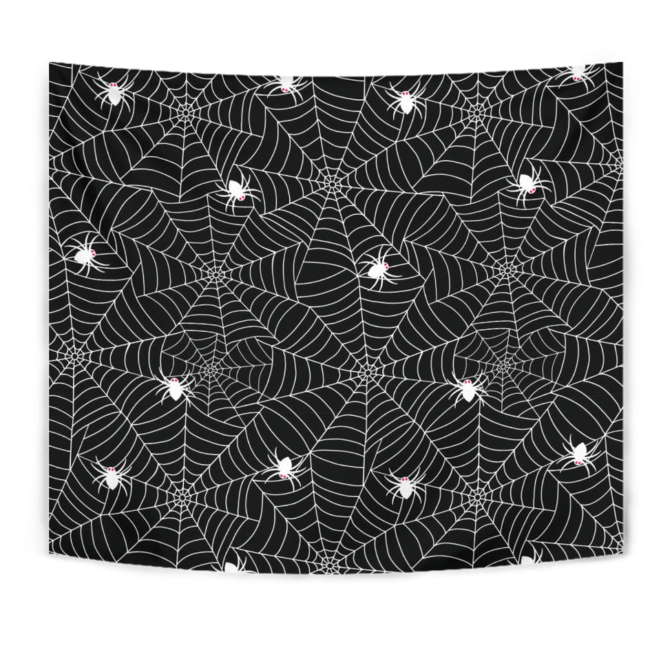 Spider Web Design Pattern Black Background White Cobweb Wall Tapestry