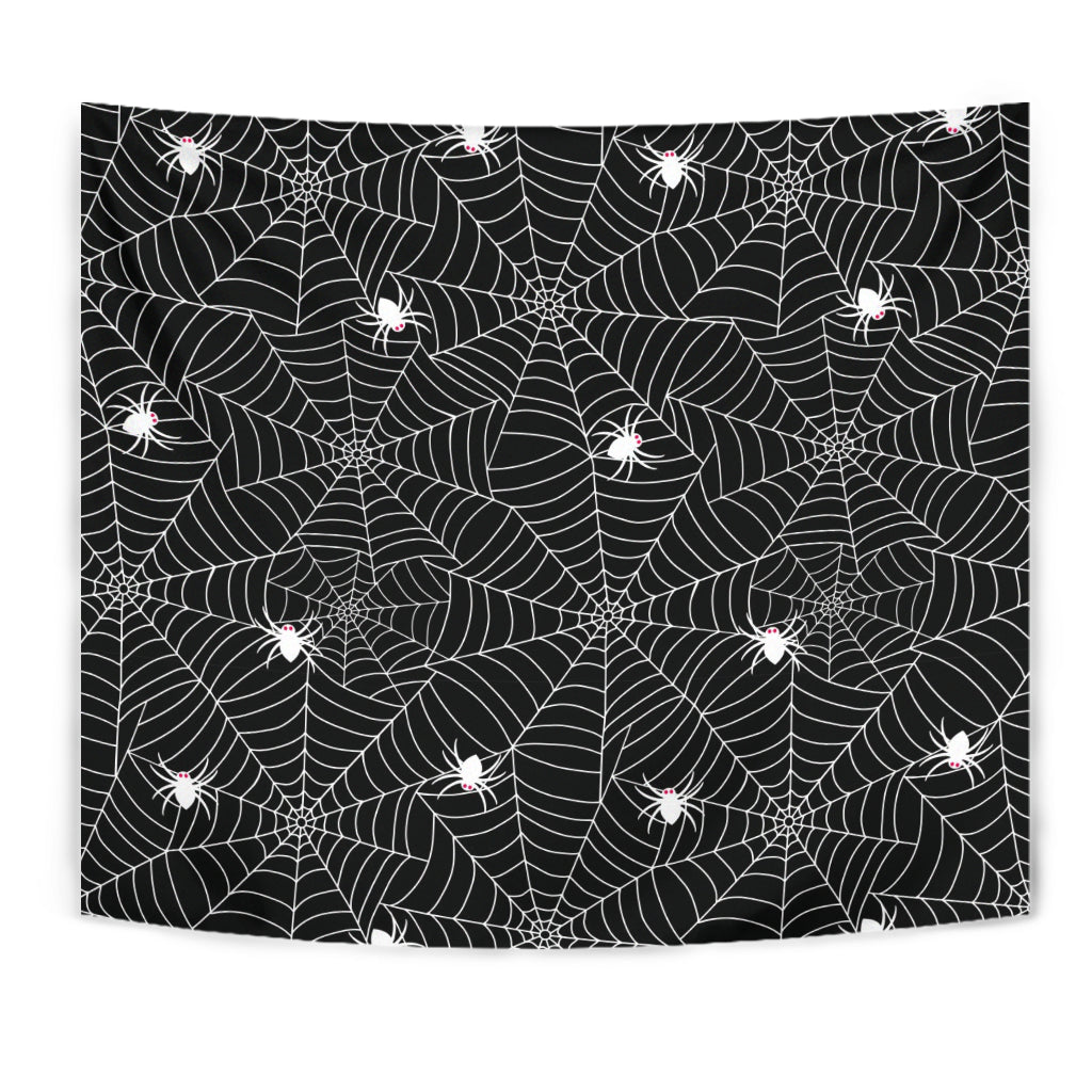 Spider Web Design Pattern Black Background White Cobweb Wall Tapestry