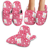 Maneki Neko Lucky Cat Sakura Pink Background Slippers