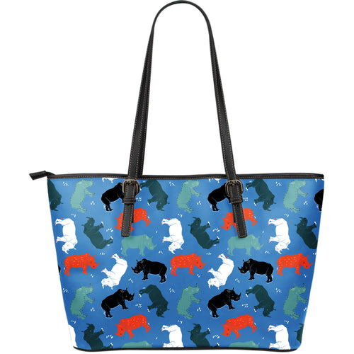 Colorful Rhino Pattern Large Leather Tote Bag