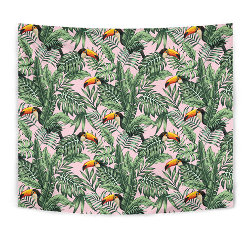 Toucan Tropical Green Jungle Palm Pattern Wall Tapestry
