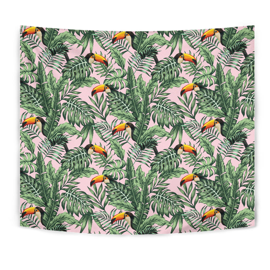 Toucan Tropical Green Jungle Palm Pattern Wall Tapestry