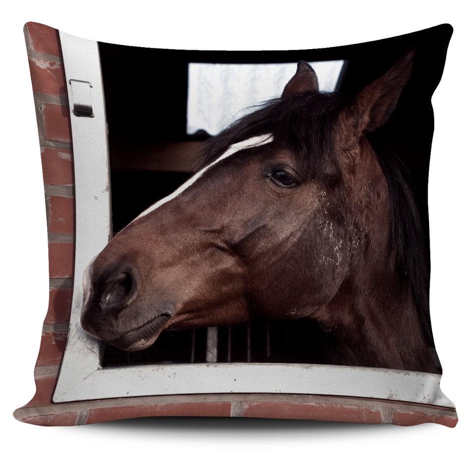 Brown Horse On The Farm Pillow Cover