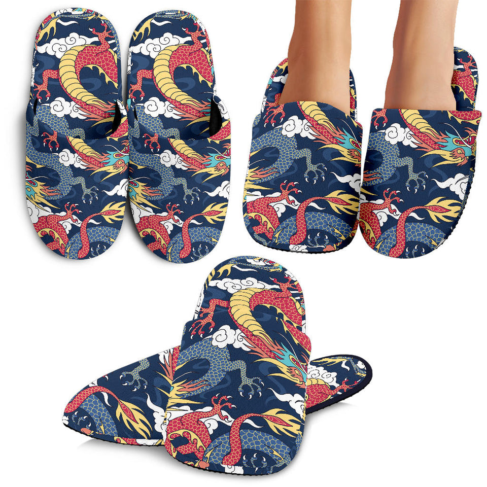 Blue Red Dragon Cloud Pattern Slippers