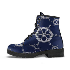 Nautical Steering Wheel Design Pattern Leather Boots