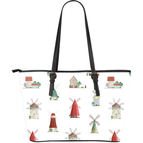 Windmill Design Pattern Large Leather Tote Bag