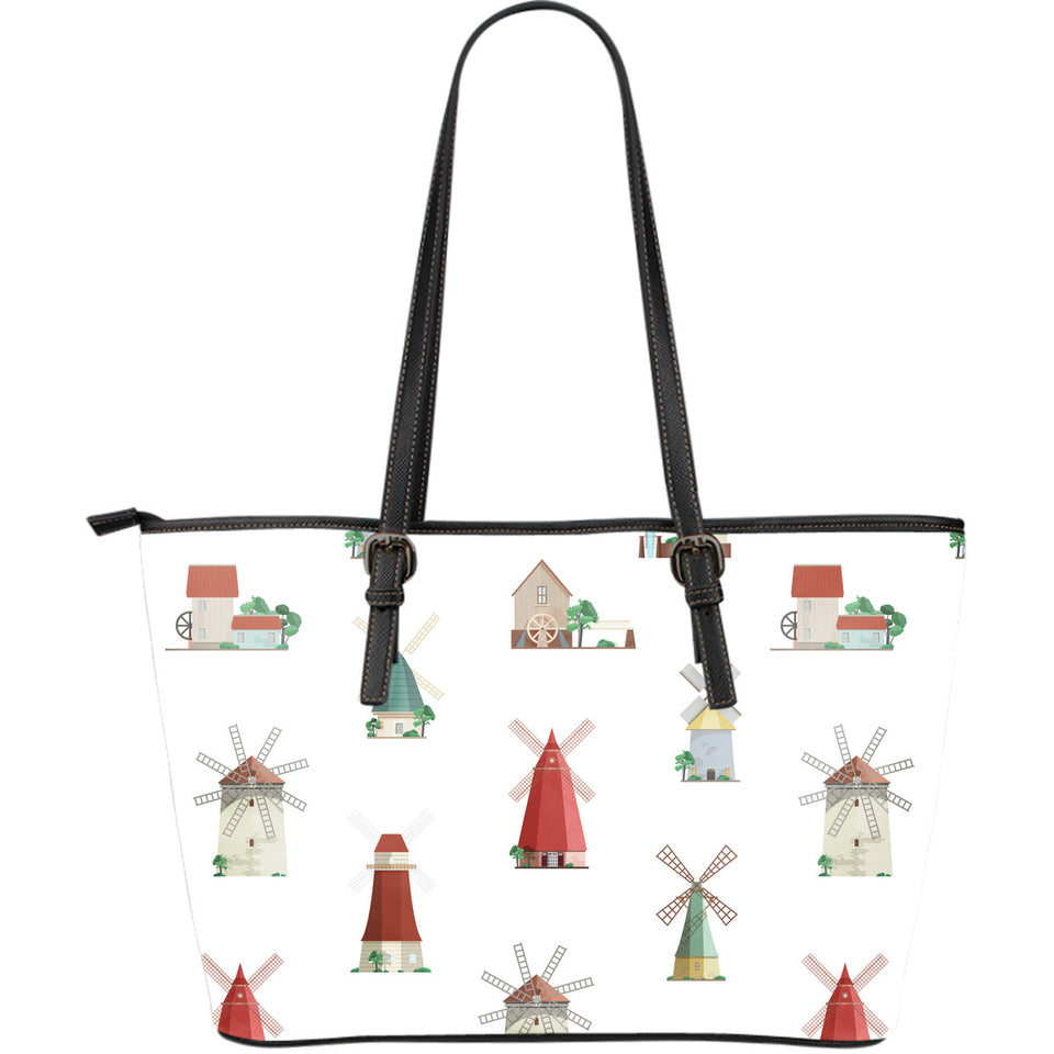 Windmill Design Pattern Large Leather Tote Bag