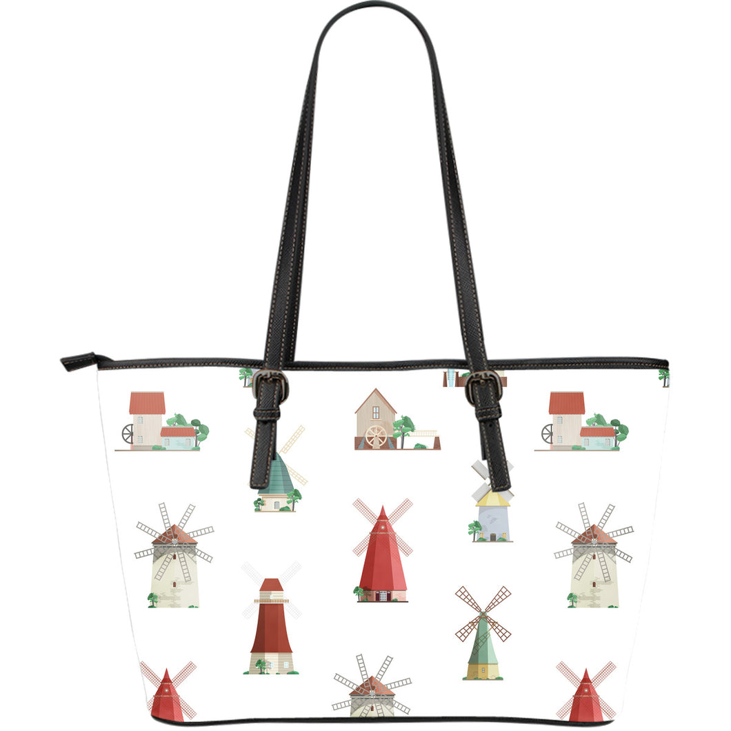 Windmill Design Pattern Large Leather Tote Bag