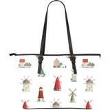 Windmill Design Pattern Large Leather Tote Bag