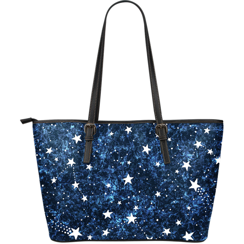 Night Sky Star Pattern Large Leather Tote Bag