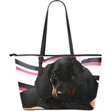 Dachshund Puppy Large Leather Tote Bag