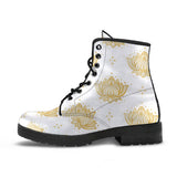Gold Ornamental Lotue Waterlily Symbol Pattern Leather Boots