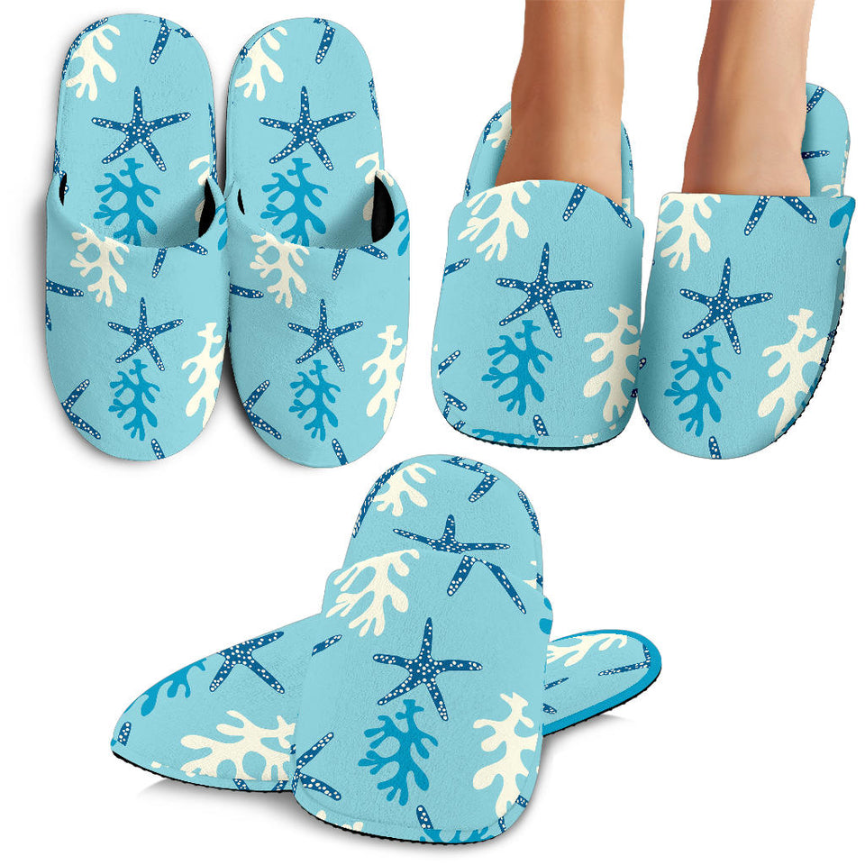 Blue Starfish Coral Reef Pattern Slippers