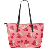 Cake Cherry Pattern Large Leather Tote Bag