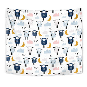 Cute Sleeping Sheep Moon Cloud Pattern Wall Tapestry
