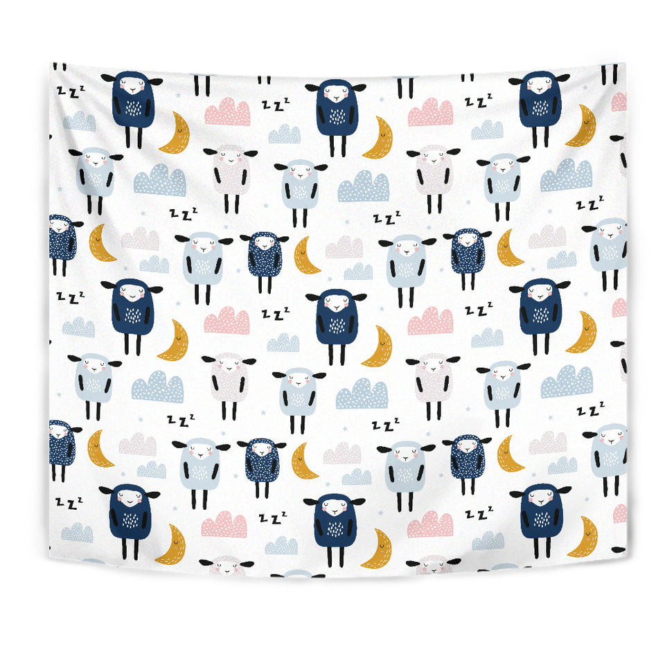 Cute Sleeping Sheep Moon Cloud Pattern Wall Tapestry